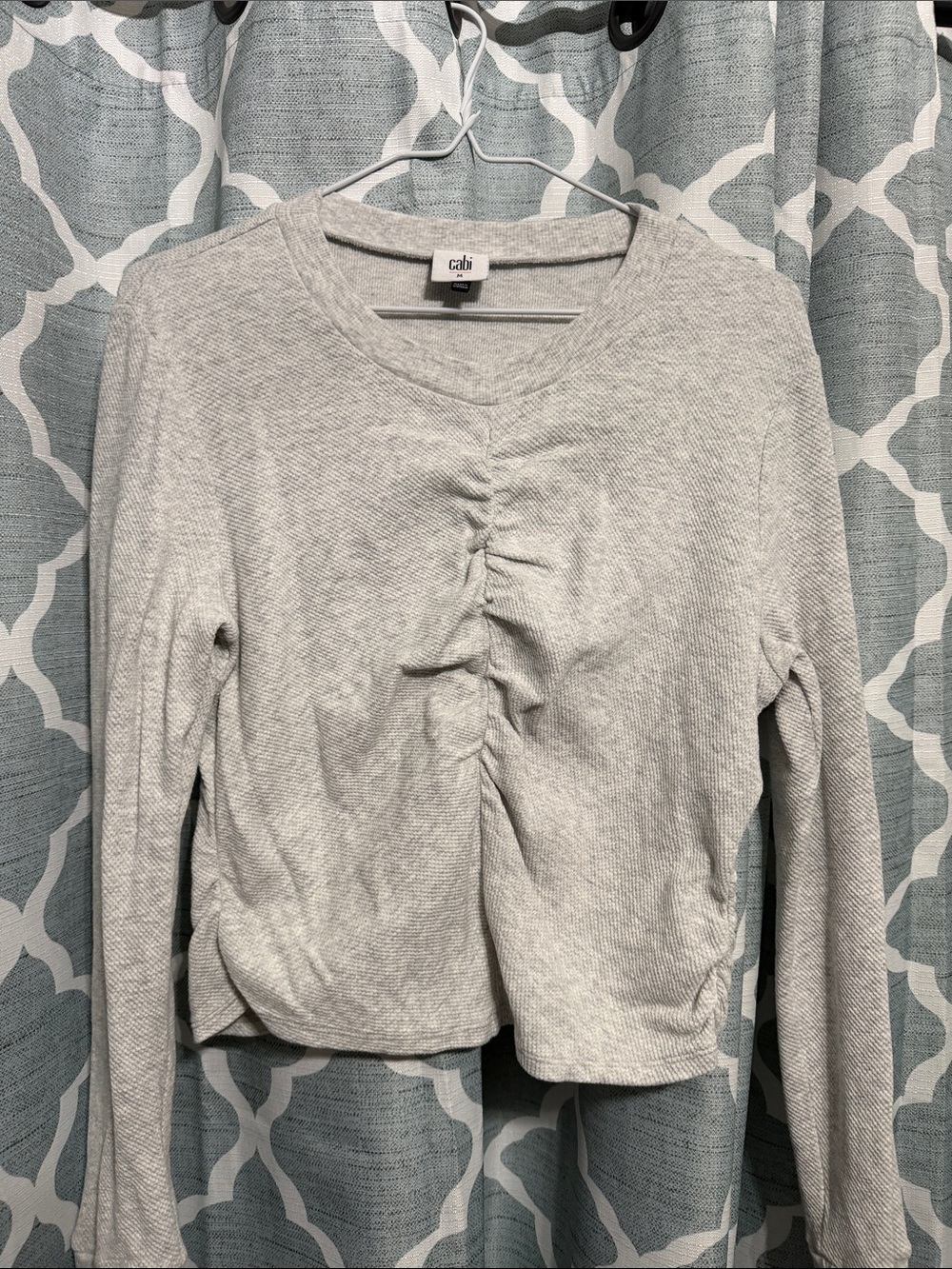 CAbi Heather Gray Ruched Front Long-Sleeve Tee